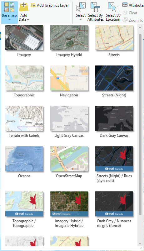 Basemap options in ArcGIS Pro