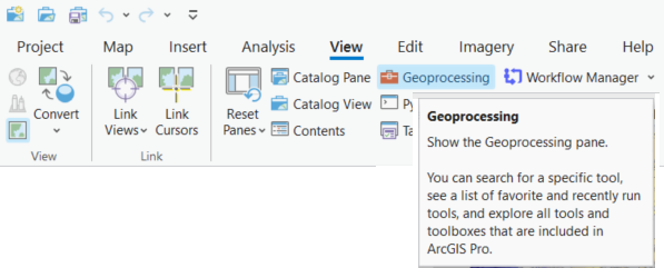 Geoprocessing pane in view tab