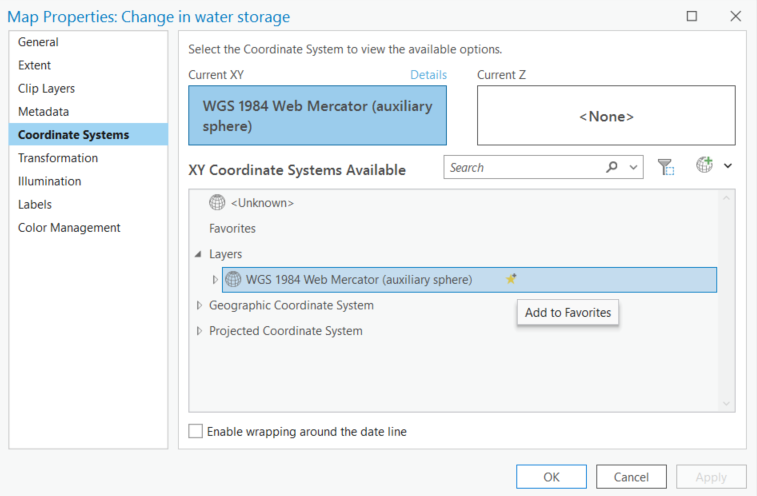 Map properties dialog box