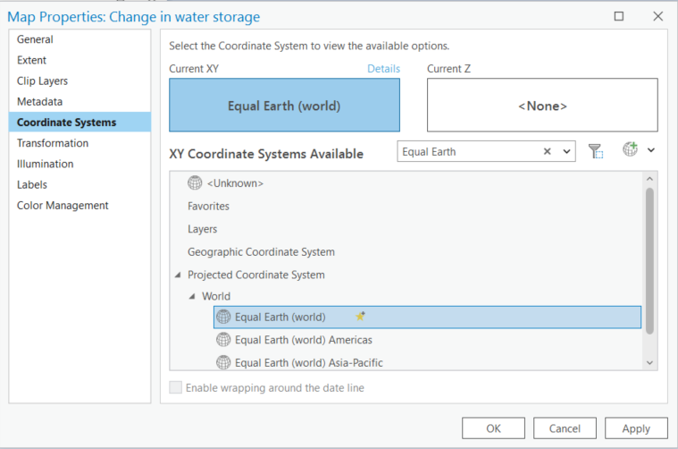 Map properties dialog box