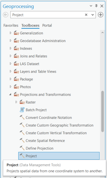 Project tool found in Data Management Toolbox