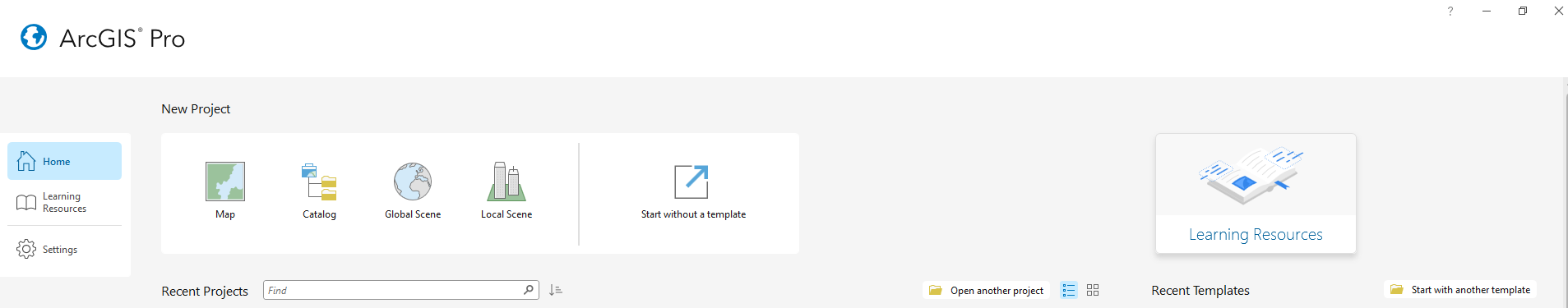 ArcGIS pro start page