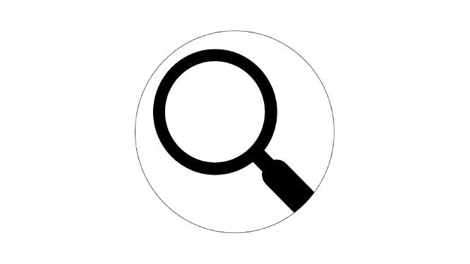 Magnifying glass inside a circle, representing search and find