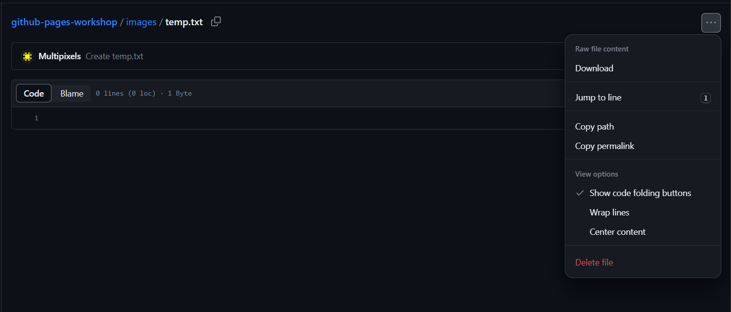 Image of GitHub file deletion menu