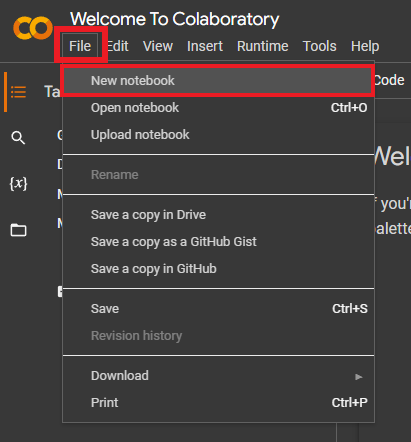 create new notebook in colab