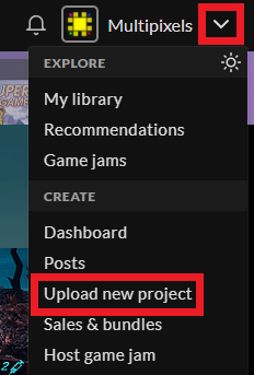 upload project button on itch