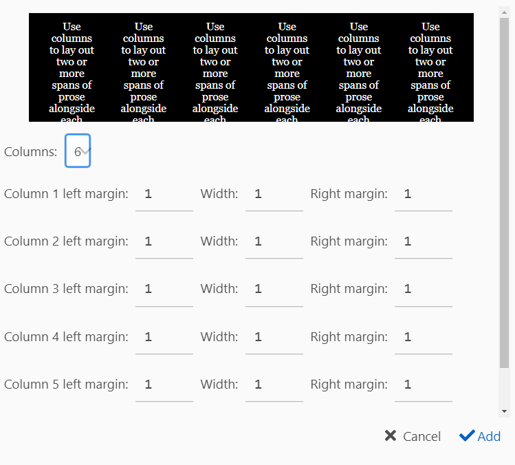 columns settings