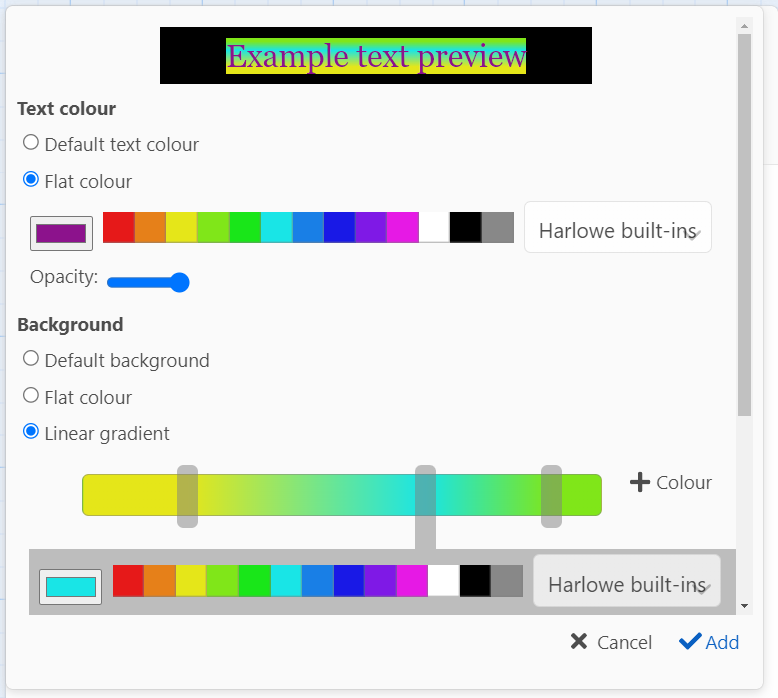 selecting colours with example text