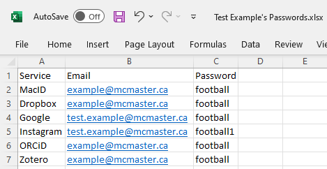 an image of password bad practices: stored in a spreadsheet, and all of them are football