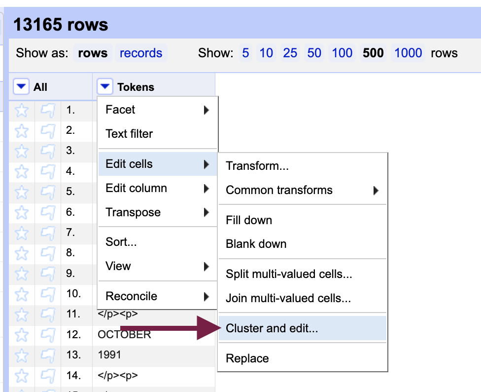 arrow pointing to `cluster and edit`