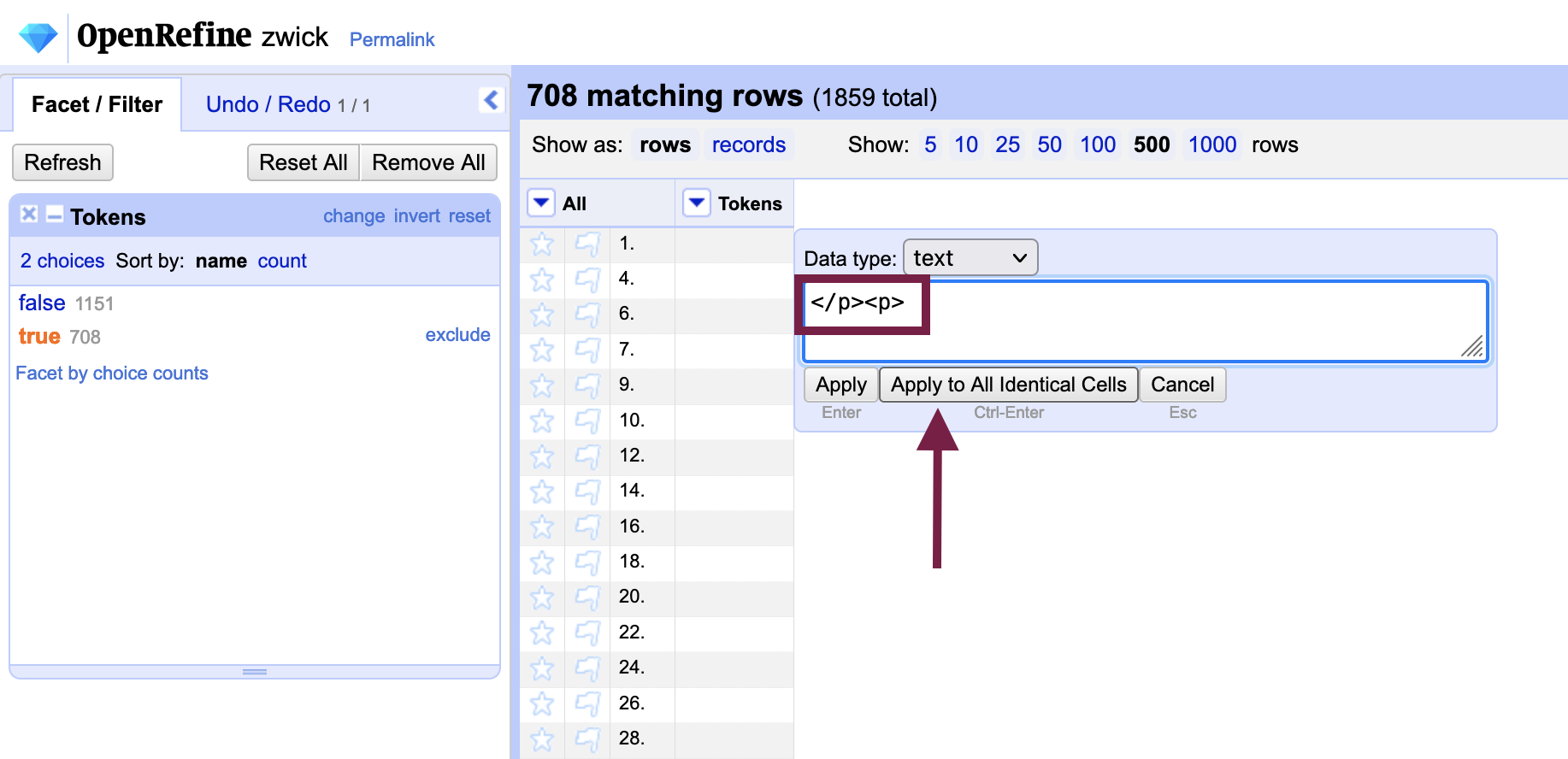 replacing null row with paragraph placeholder