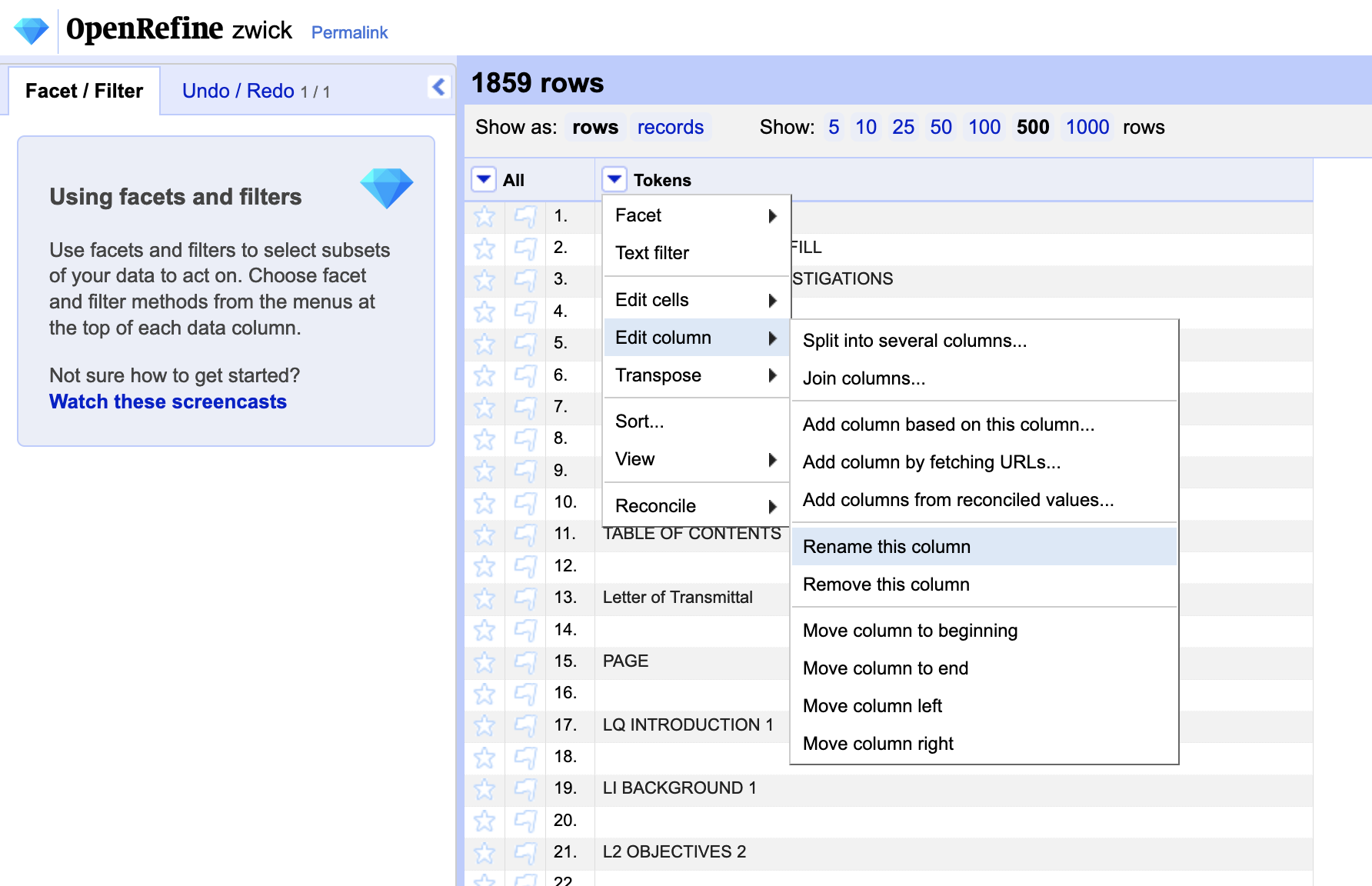 renaming a column in OpenRefine