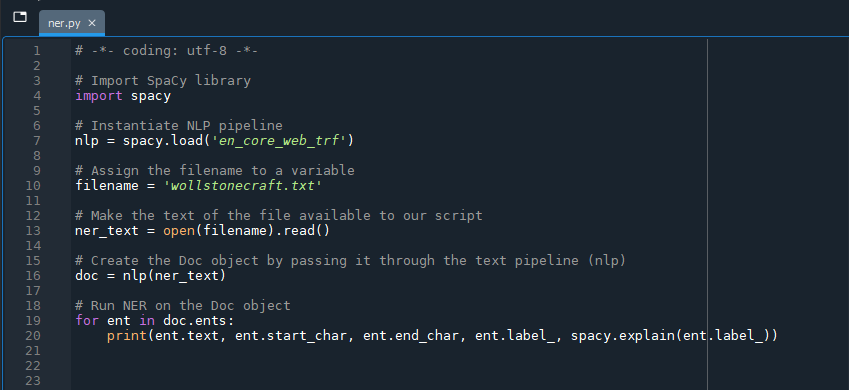 screenshot of the entire code in 'ner.py'