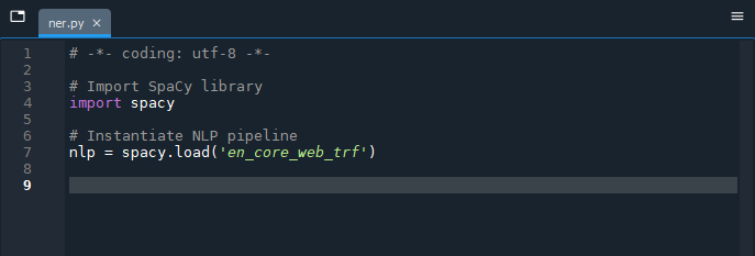 the code shown above written in the 'ner.py' file